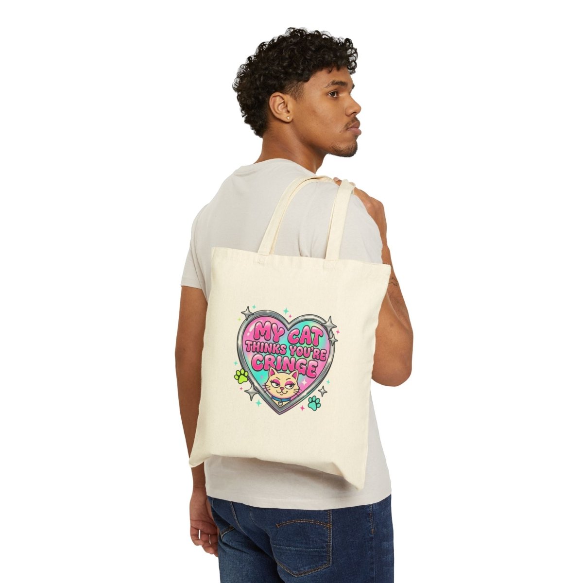 My Cat Thinks You’re Cringe Tote | Y2K slogan, hot pink, bubblegum aesthetic - Nineteen 29 Kustom
