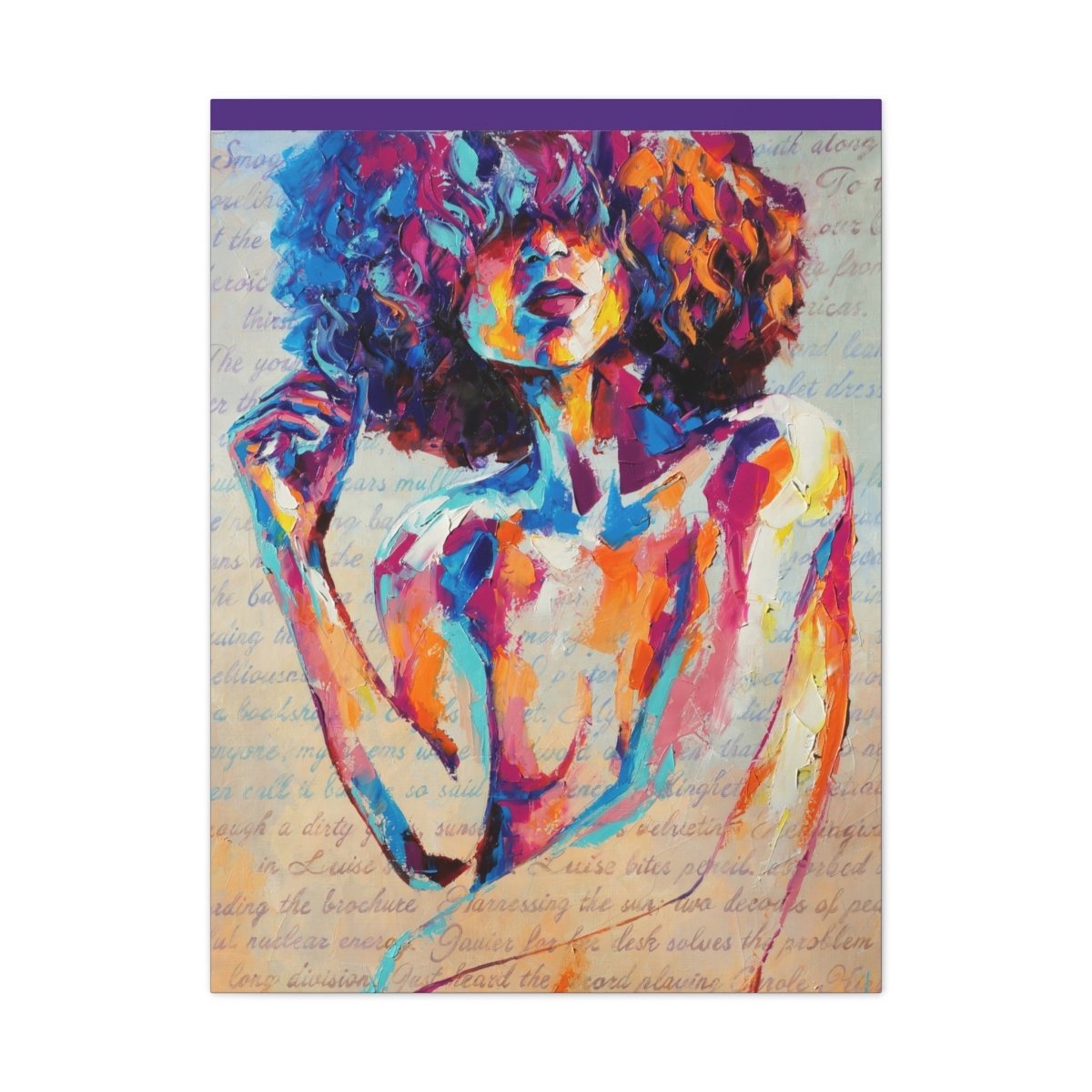 Colorful Abstract Woman Canvas Wall Art – Vibrant Afro Portrait Stretched Canvas - Nineteen 29 Kustom