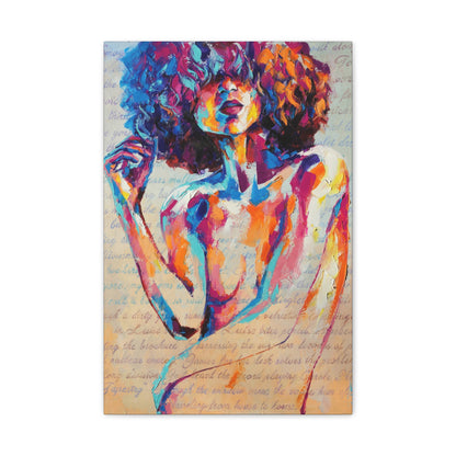 Colorful Abstract Woman Canvas Wall Art – Vibrant Afro Portrait Stretched Canvas
