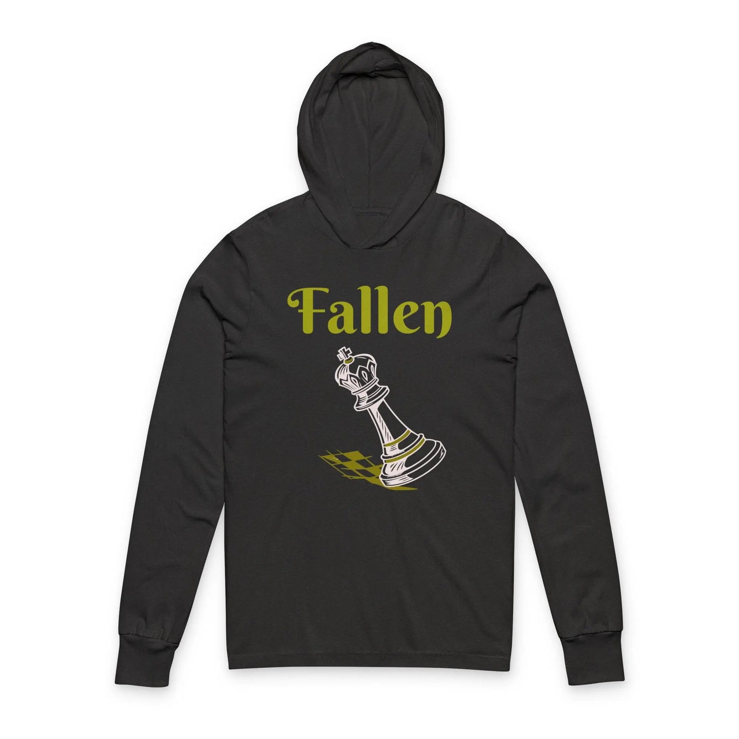 Fallen King Hoodie Tee — Vintage Script Long-Sleeve Hooded Shirt Printify
