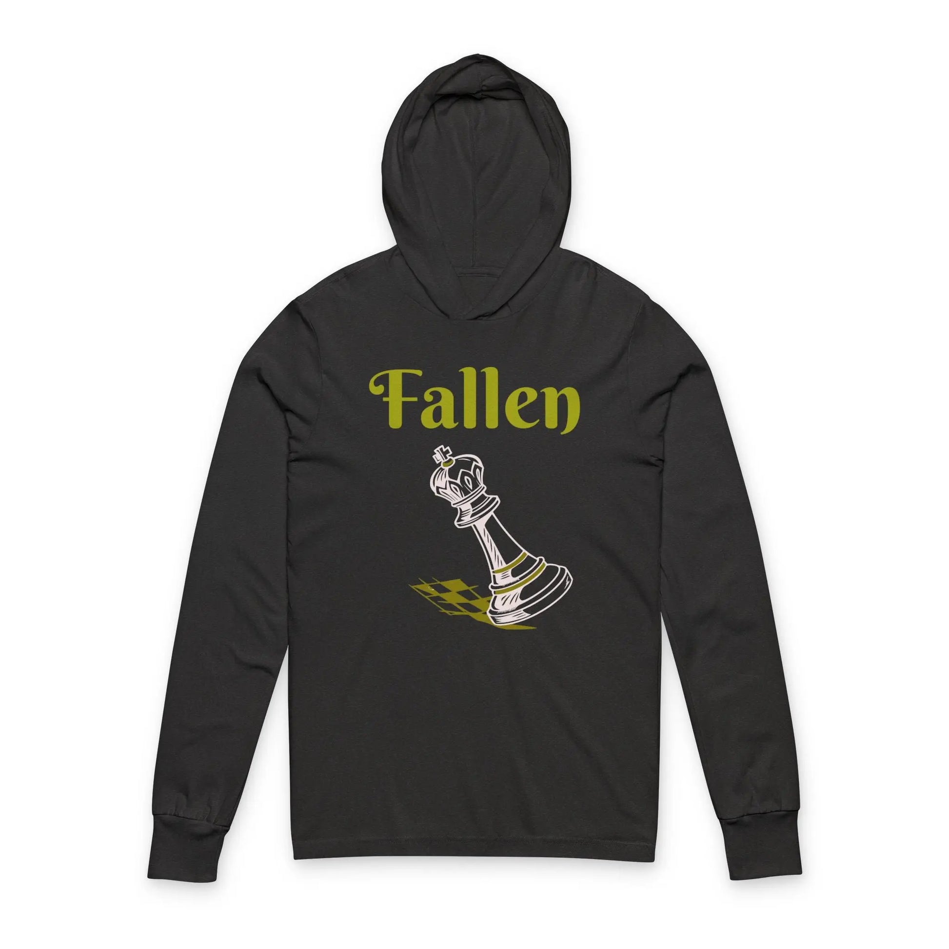 Fallen King Hoodie Tee — Vintage Script Long-Sleeve Hooded Shirt Printify