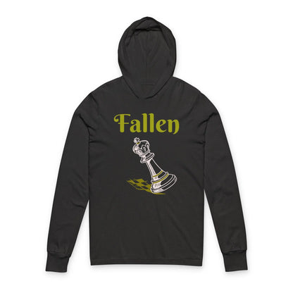 Fallen King Hoodie Tee — Vintage Script Long-Sleeve Hooded Shirt Printify