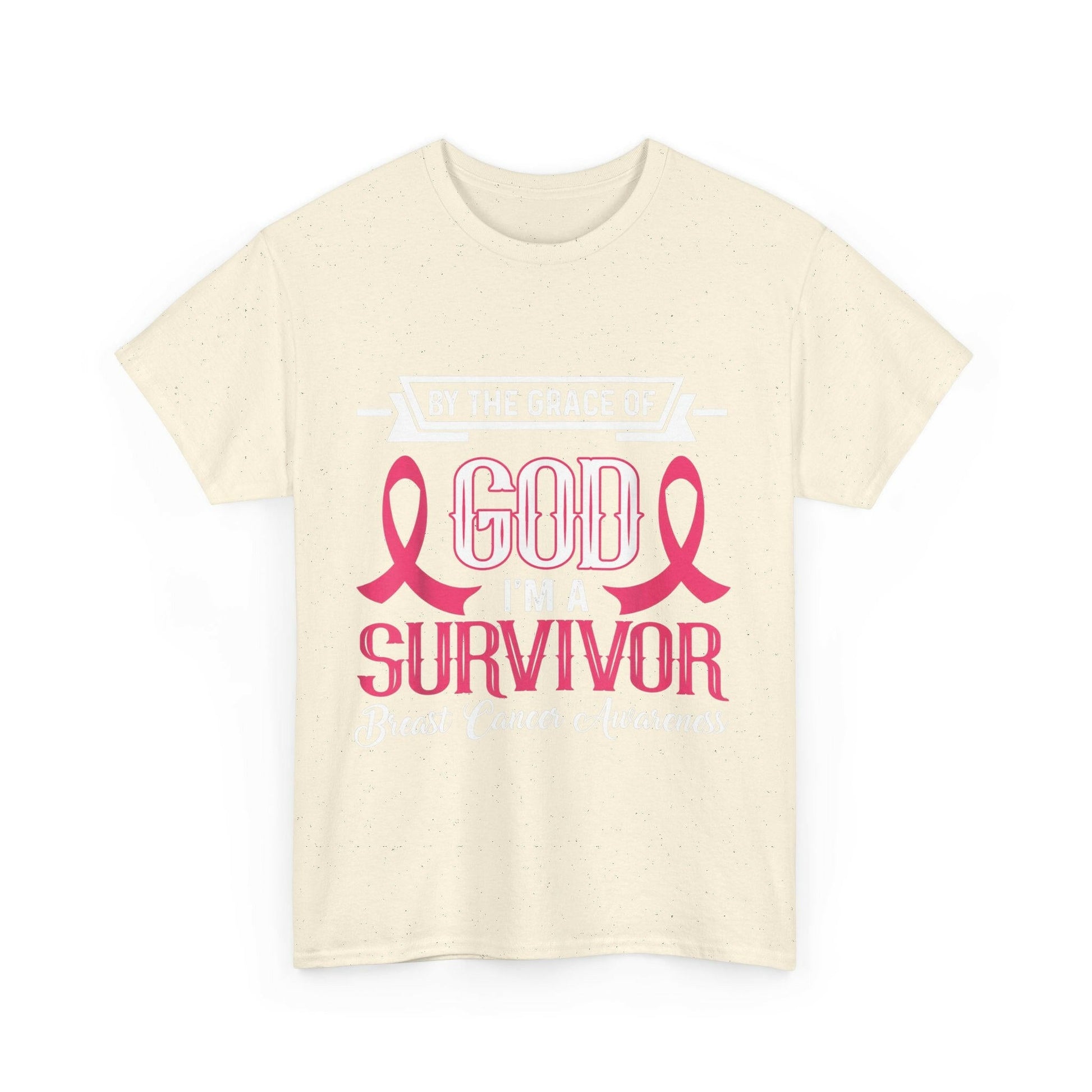 God is Survivor Unisex Heavy Cotton Tee | Pink Ribbon Shirt, Breast Cancer Awareness, Gift for Survivors, Supportive T-Shirt, [...] Printify