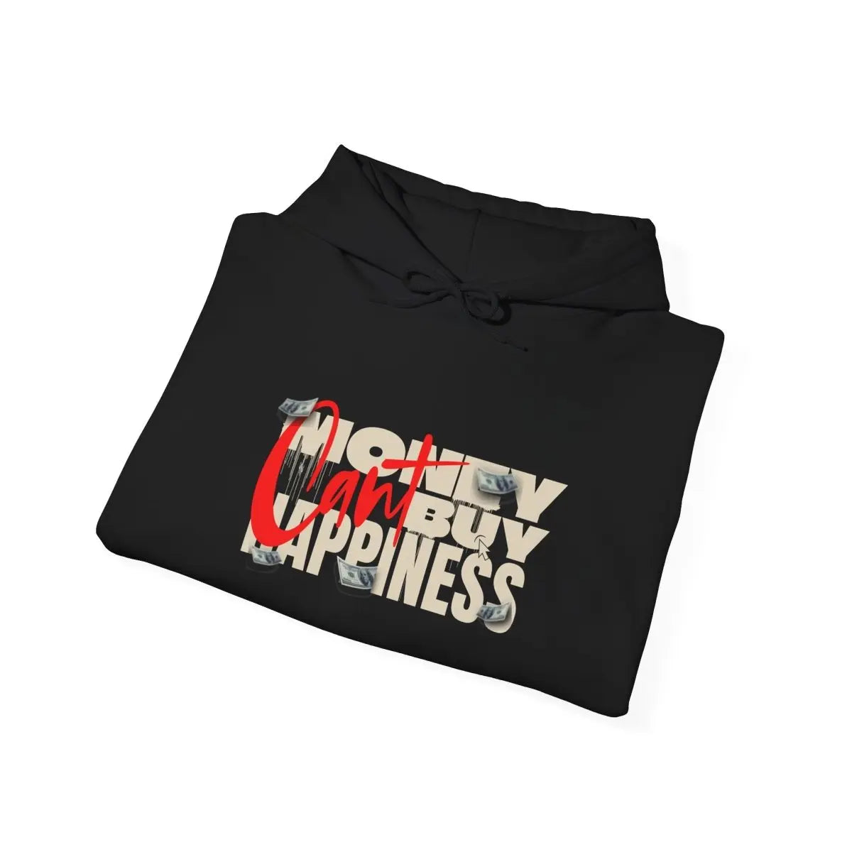 Hoodie - 'Money Can't Buy Happiness' Vintage Cash Graphic Hoodie Printify