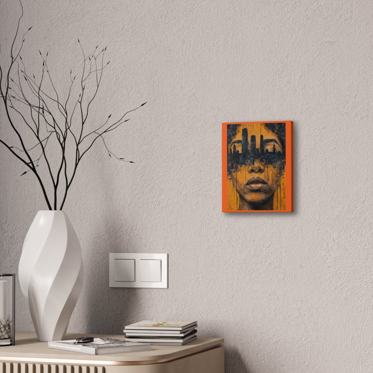 Urban Muse Canvas Print — City Skyline Face Art, Modern Orange Wall Decor - Nineteen 29 Kustom