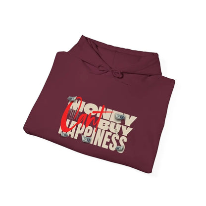 Hoodie - 'Money Can't Buy Happiness' Vintage Cash Graphic Hoodie Printify