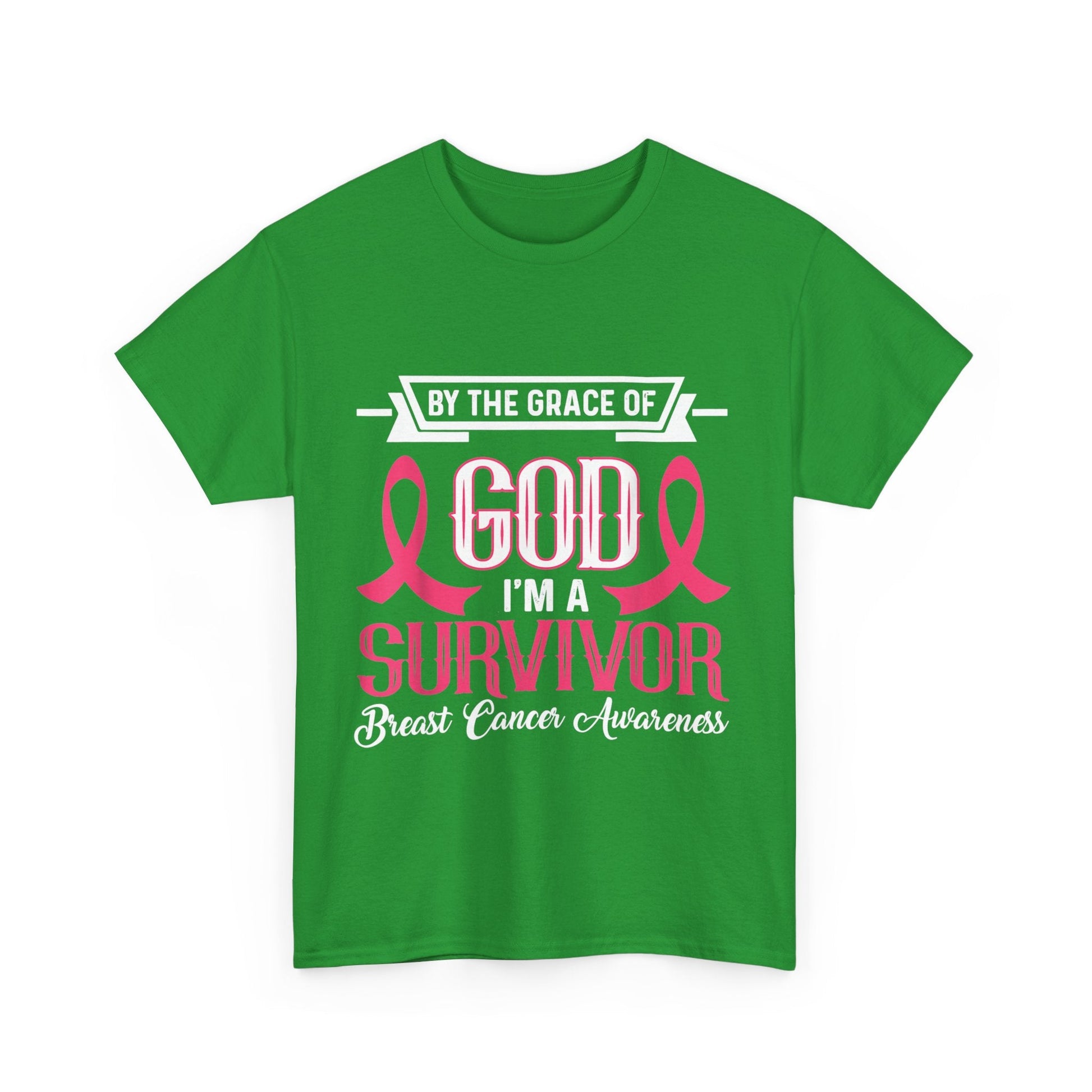 God is Survivor Unisex Heavy Cotton Tee | Pink Ribbon Shirt, Breast Cancer Awareness, Gift for Survivors, Supportive T-Shirt, [...] Printify
