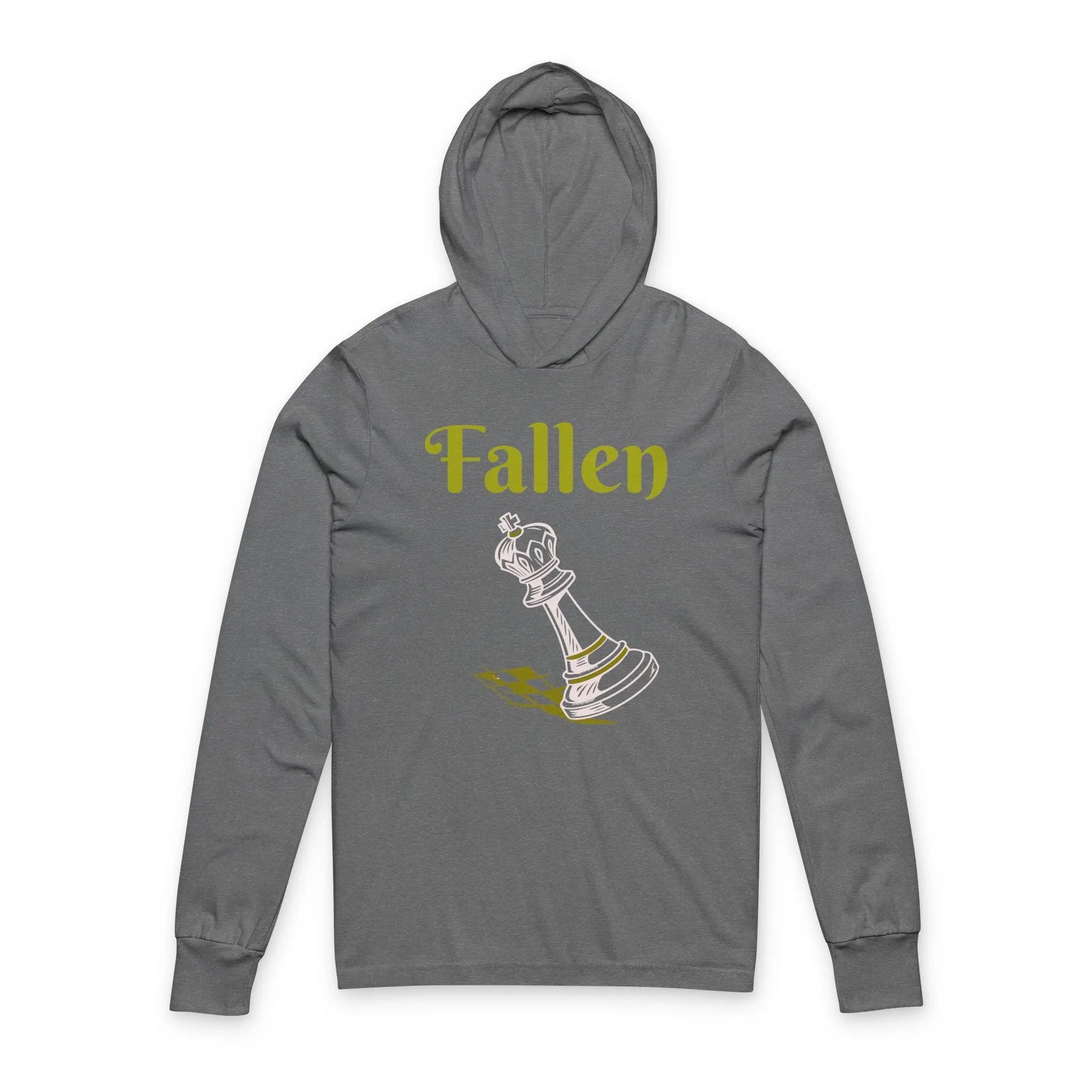 Fallen King Hoodie Tee — Vintage Script Long-Sleeve Hooded Shirt Printify