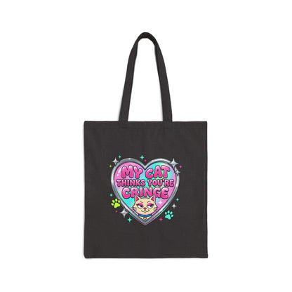 My Cat Thinks You’re Cringe Tote | Y2K slogan, hot pink, bubblegum aesthetic - Nineteen 29 Kustom