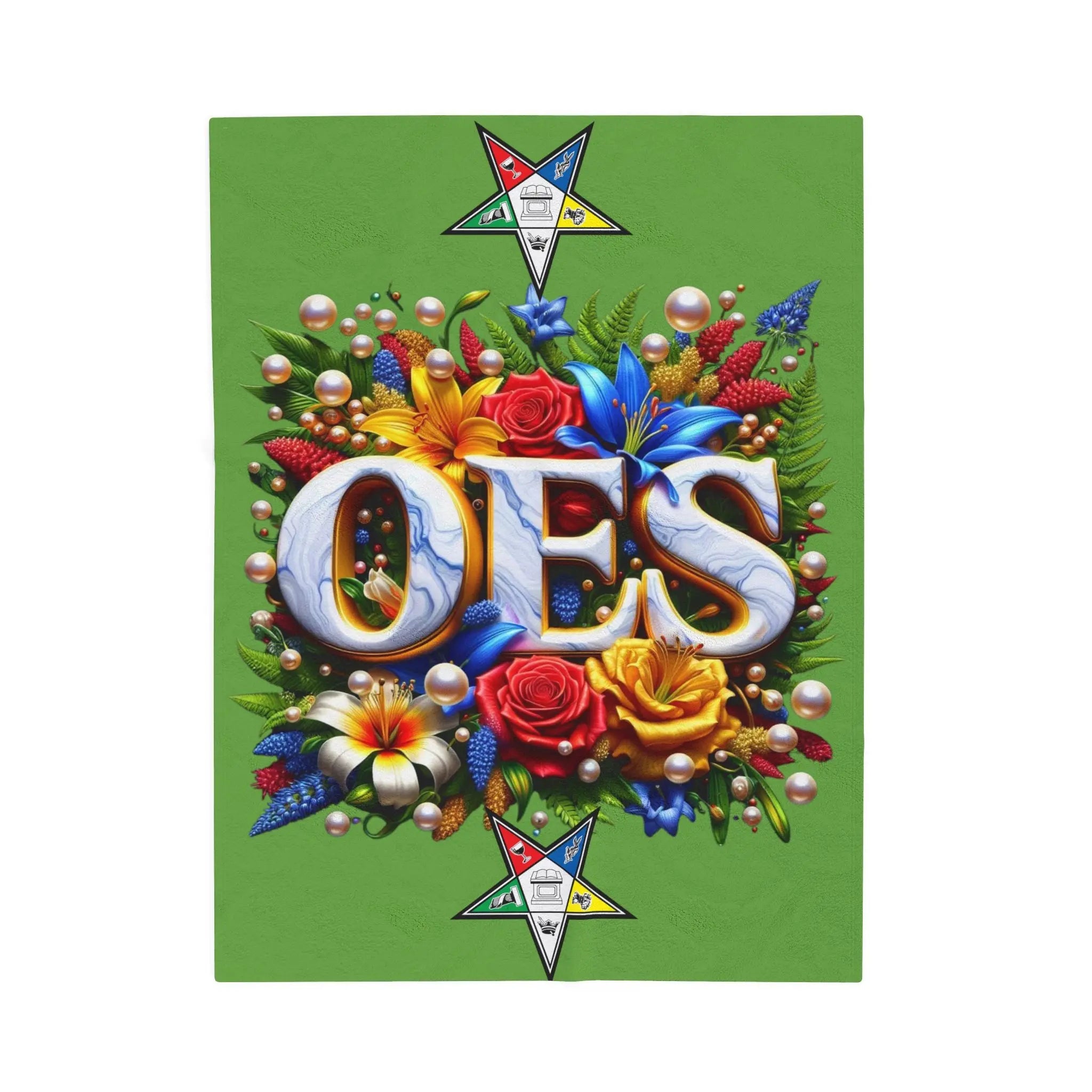 Eastern Star Green Velveteen Plush Blanket - Masonic Cozy Throw