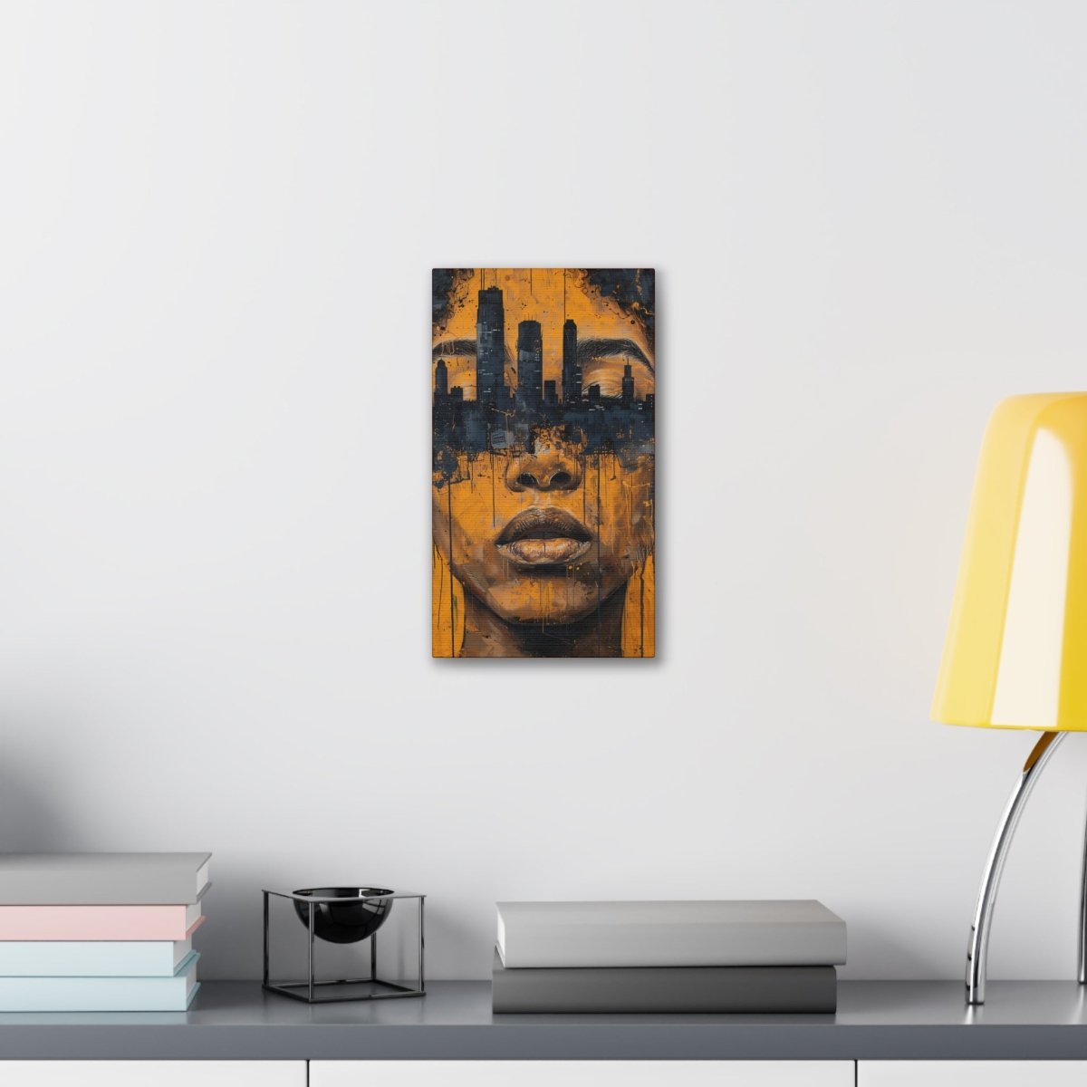 Urban Muse Canvas Print — City Skyline Face Art, Modern Orange Wall Decor - Nineteen 29 Kustom