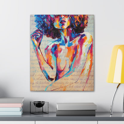 Colorful Abstract Woman Canvas Wall Art – Vibrant Afro Portrait Stretched Canvas