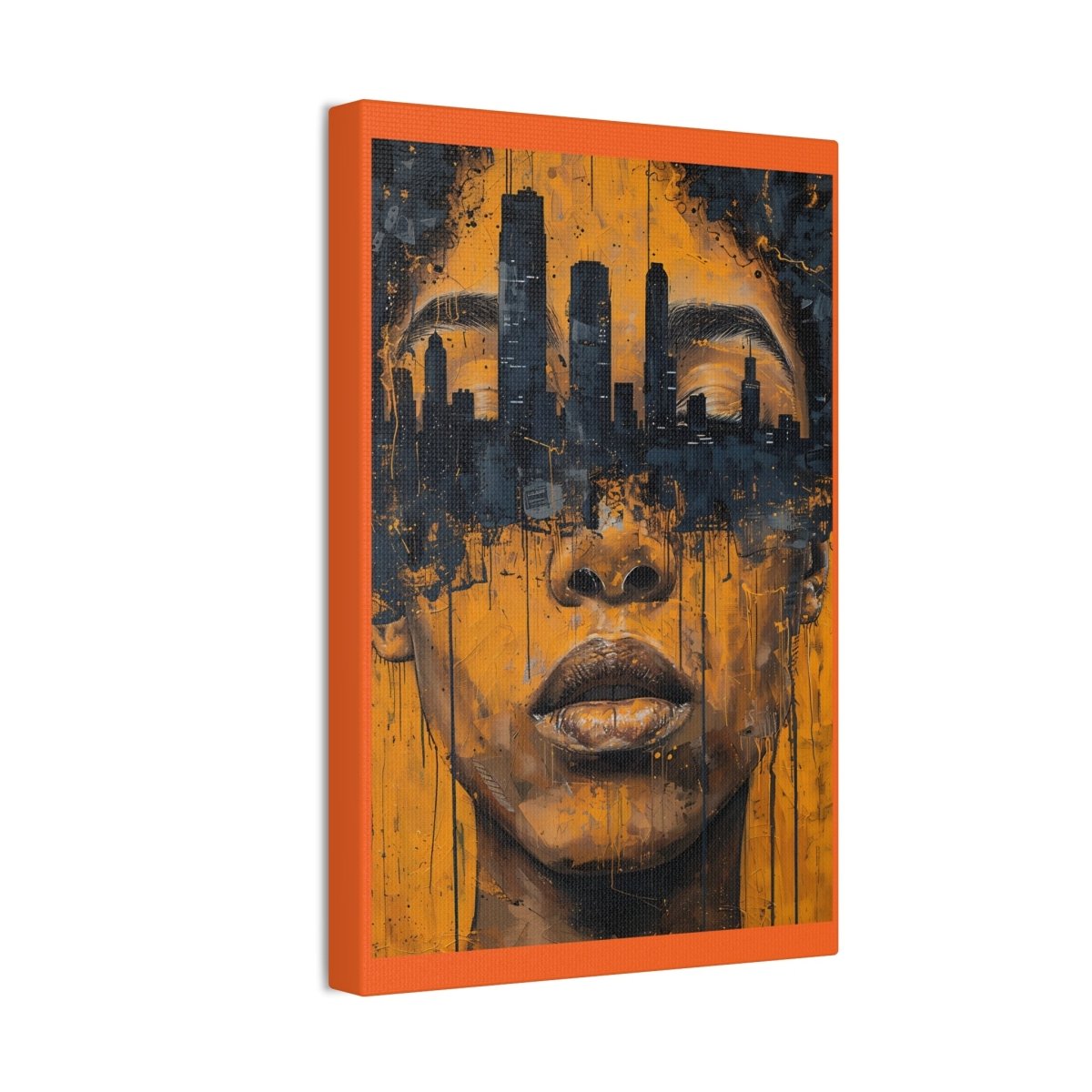 Urban Muse Canvas Print — City Skyline Face Art, Modern Orange Wall Decor - Nineteen 29 Kustom