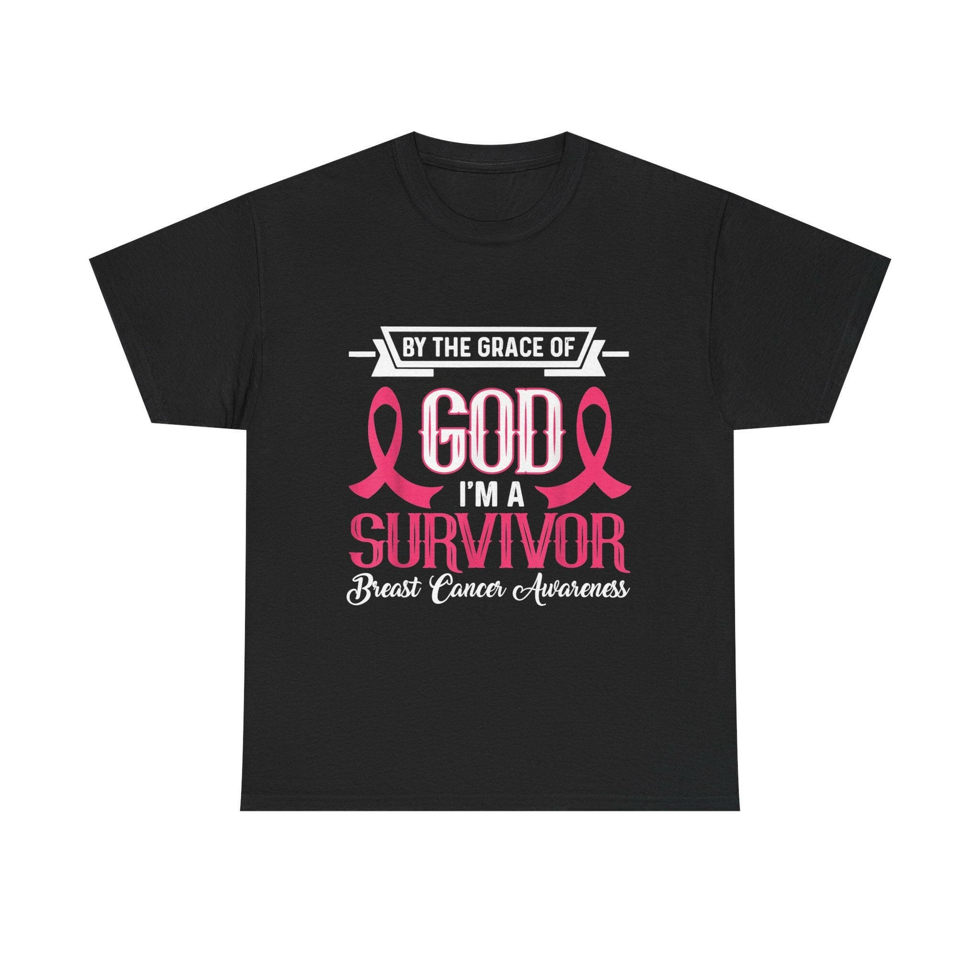 God is Survivor Unisex Heavy Cotton Tee | Pink Ribbon Shirt, Breast Cancer Awareness, Gift for Survivors, Supportive T-Shirt, [...] Printify