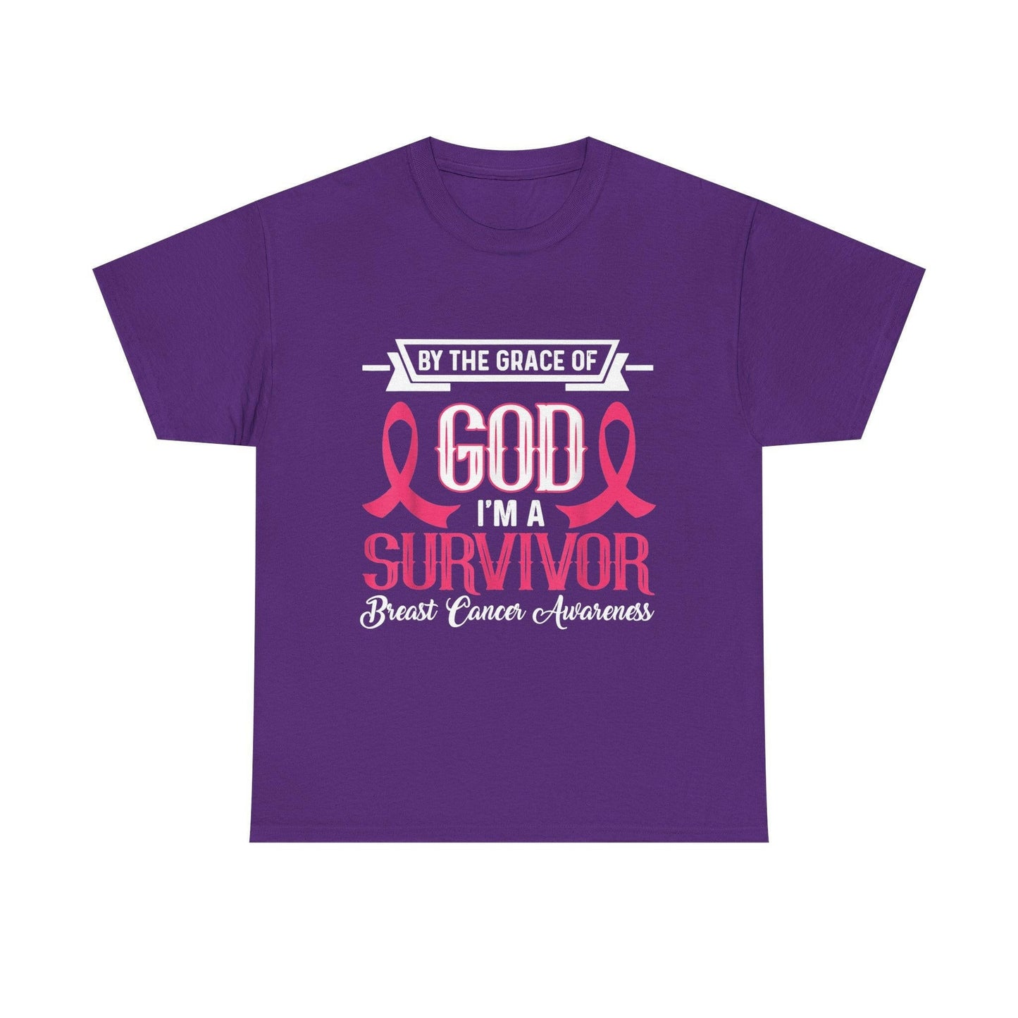 God is Survivor Unisex Heavy Cotton Tee | Pink Ribbon Shirt, Breast Cancer Awareness, Gift for Survivors, Supportive T-Shirt, [...] Printify