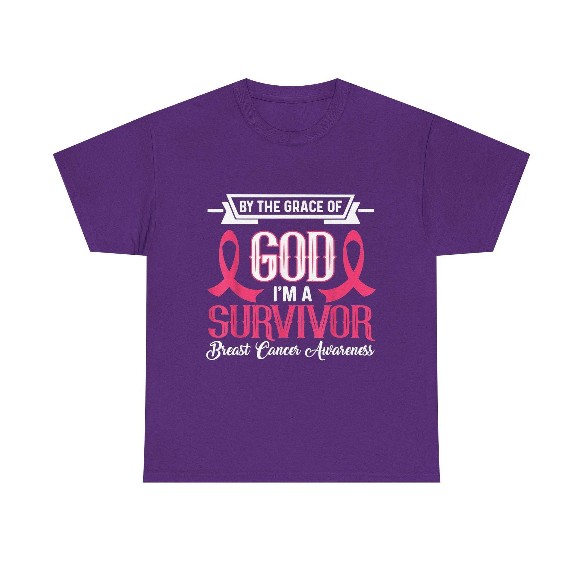 God is Survivor Unisex Heavy Cotton Tee | Pink Ribbon Shirt, Breast Cancer Awareness, Gift for Survivors, Supportive T-Shirt, [...] Printify