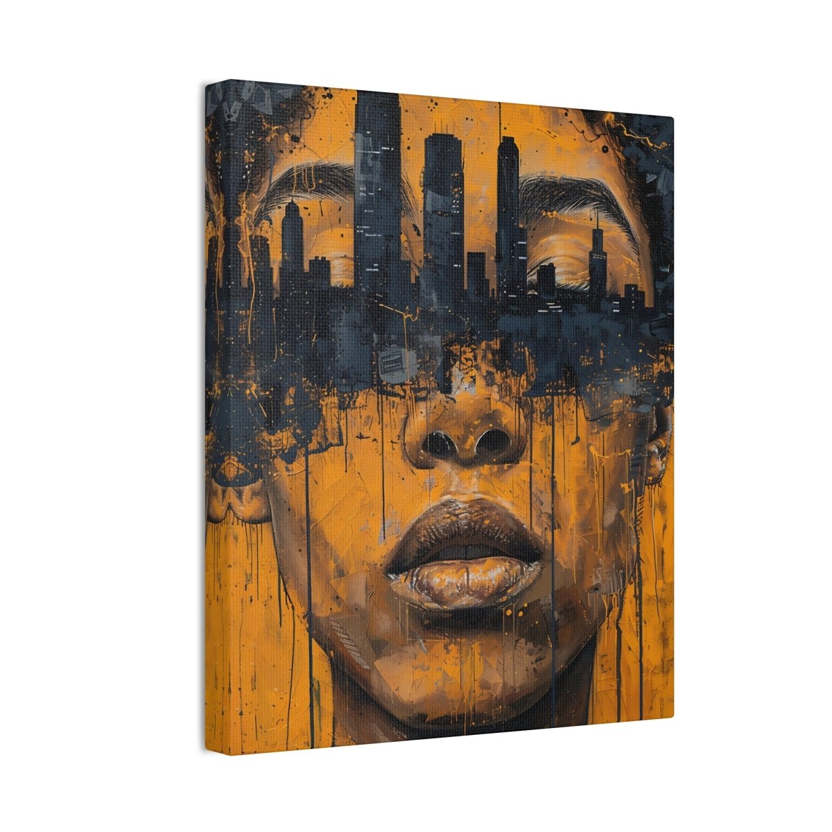 Urban Muse Canvas Print — City Skyline Face Art, Modern Orange Wall Decor - Nineteen 29 Kustom