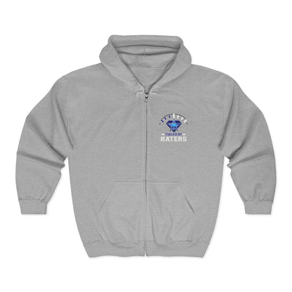 Fueled by Haters" Zip-Up Hoodie with Graphic Emblem & Roomy Pockets Printify