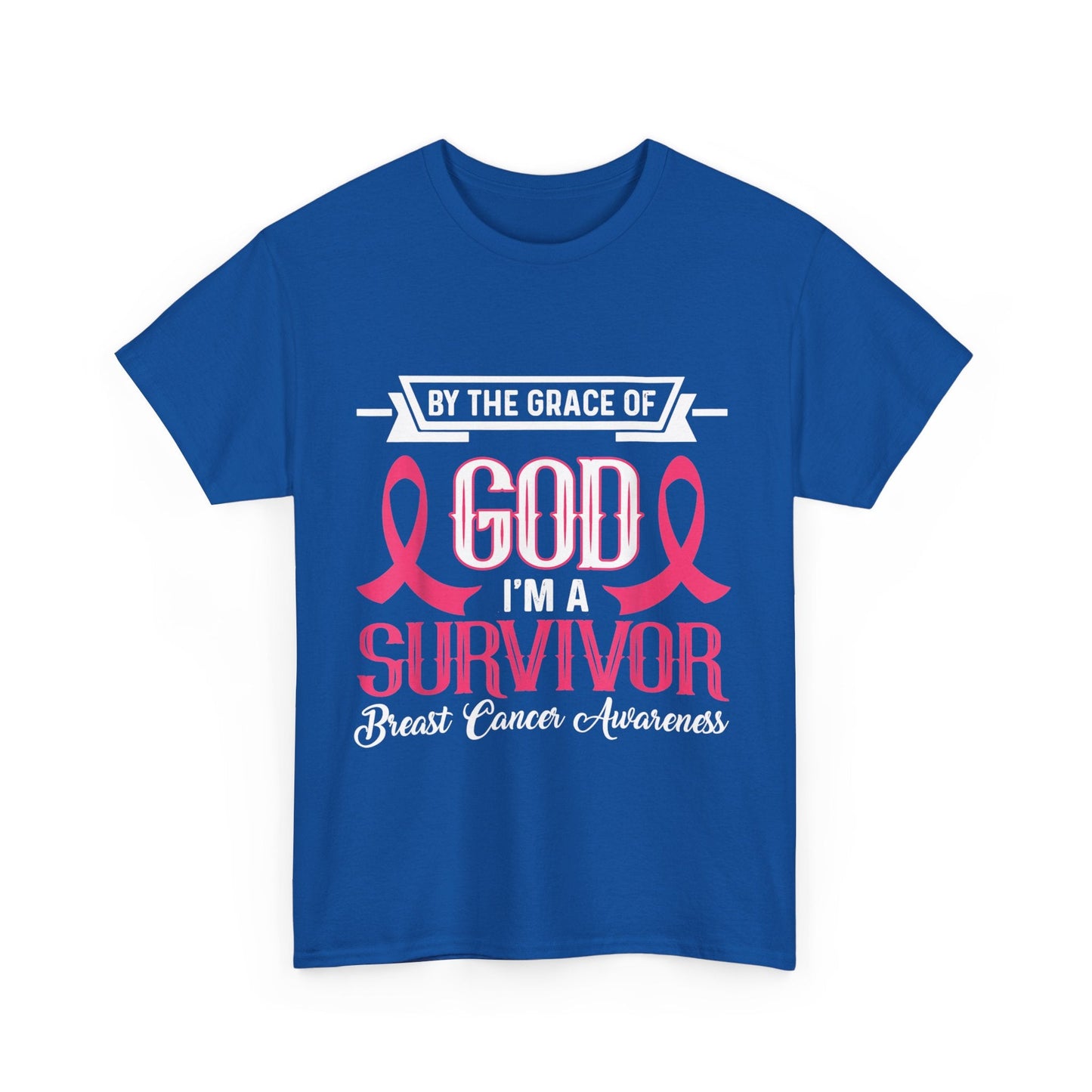 God is Survivor Unisex Heavy Cotton Tee | Pink Ribbon Shirt, Breast Cancer Awareness, Gift for Survivors, Supportive T-Shirt, [...] Printify