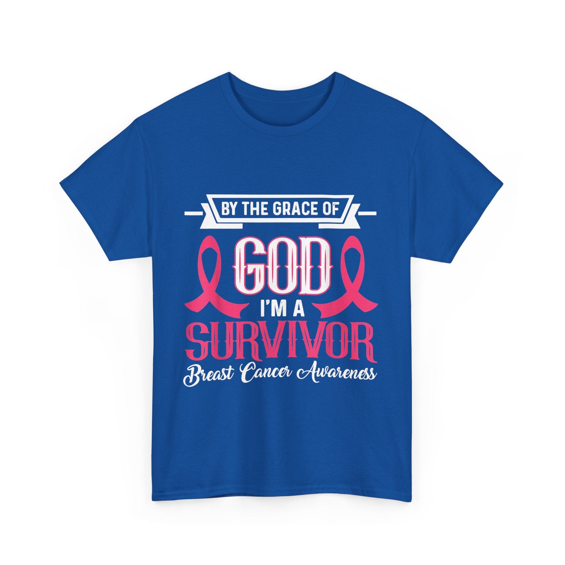 God is Survivor Unisex Heavy Cotton Tee | Pink Ribbon Shirt, Breast Cancer Awareness, Gift for Survivors, Supportive T-Shirt, [...] Printify