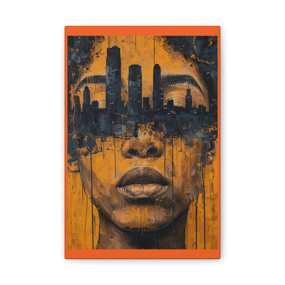 Urban Muse Canvas Print — City Skyline Face Art, Modern Orange Wall Decor - Nineteen 29 Kustom