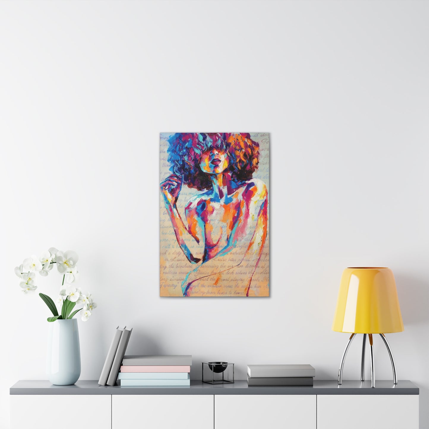 Colorful Abstract Woman Canvas Wall Art – Vibrant Afro Portrait Stretched Canvas
