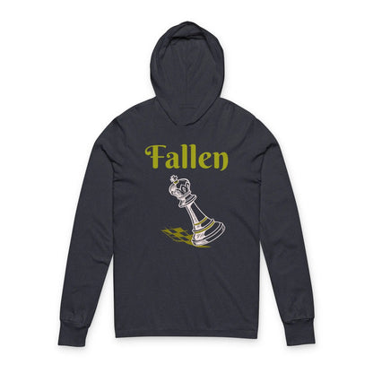 Fallen King Hoodie Tee — Vintage Script Long-Sleeve Hooded Shirt - Nineteen 29 Kustom