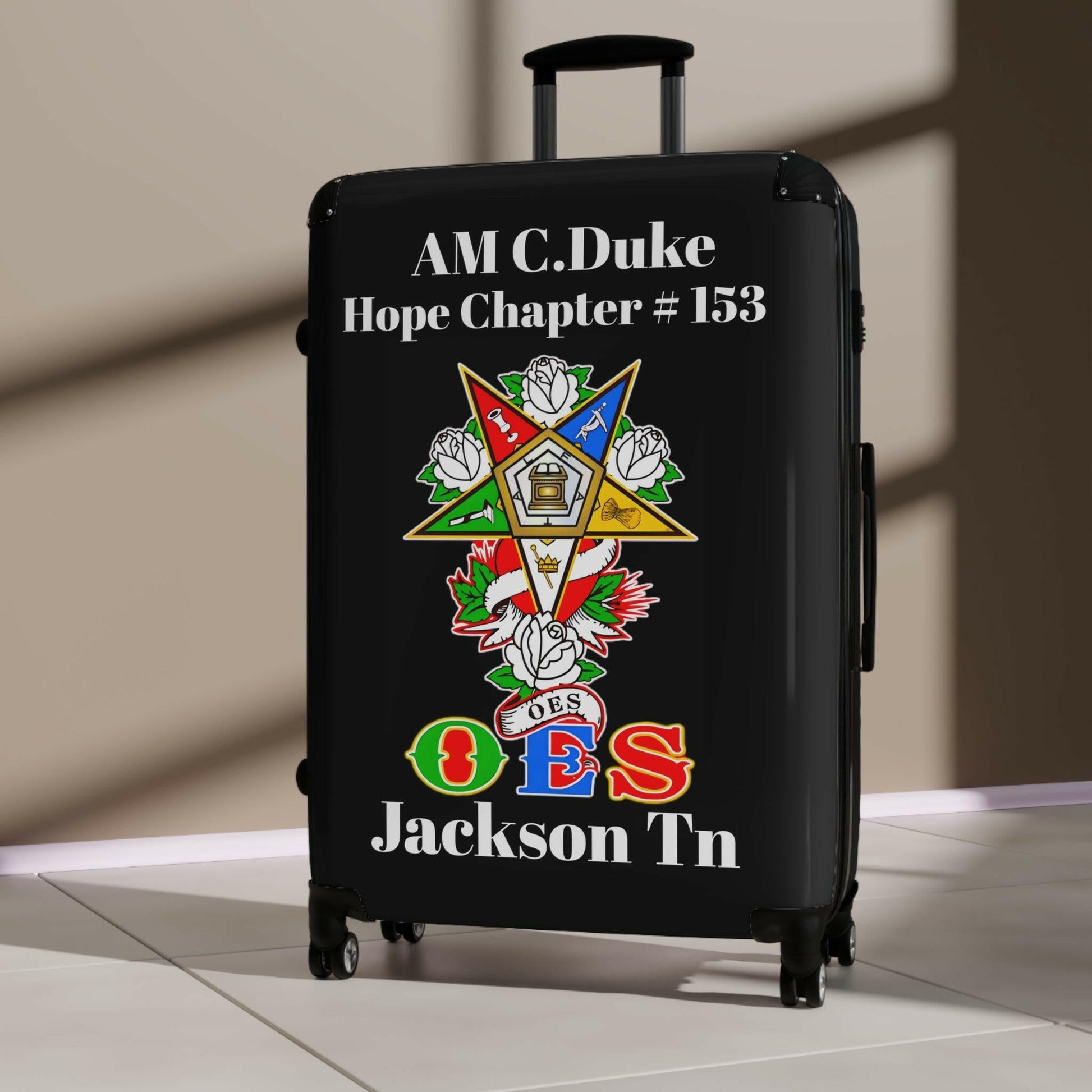 Custom Graphic Suitcases, Personalized Carry-On for Travelers, Unique Travel Gear, Ideal for Eastern Stars, Great OES Gift, AM C Duke Printify