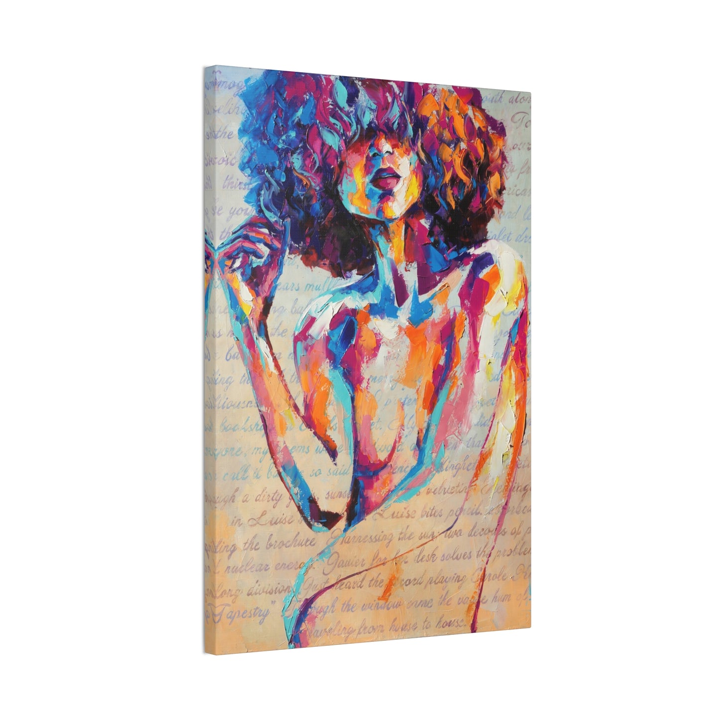 Colorful Abstract Woman Canvas Wall Art – Vibrant Afro Portrait Stretched Canvas