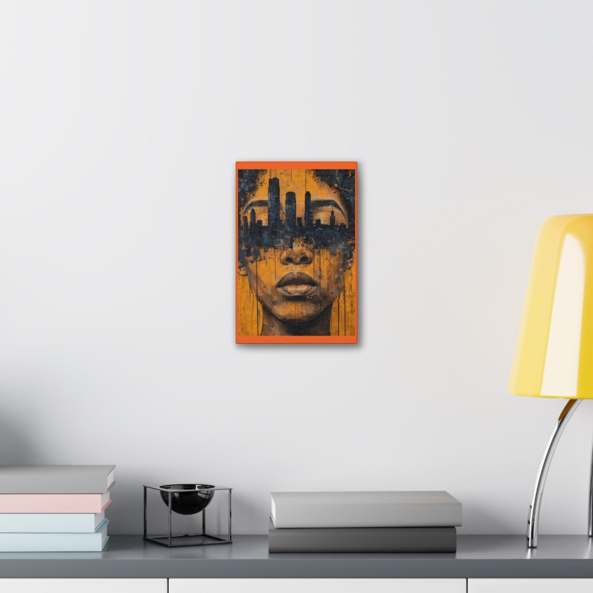 Urban Muse Canvas Print — City Skyline Face Art, Modern Orange Wall Decor - Nineteen 29 Kustom