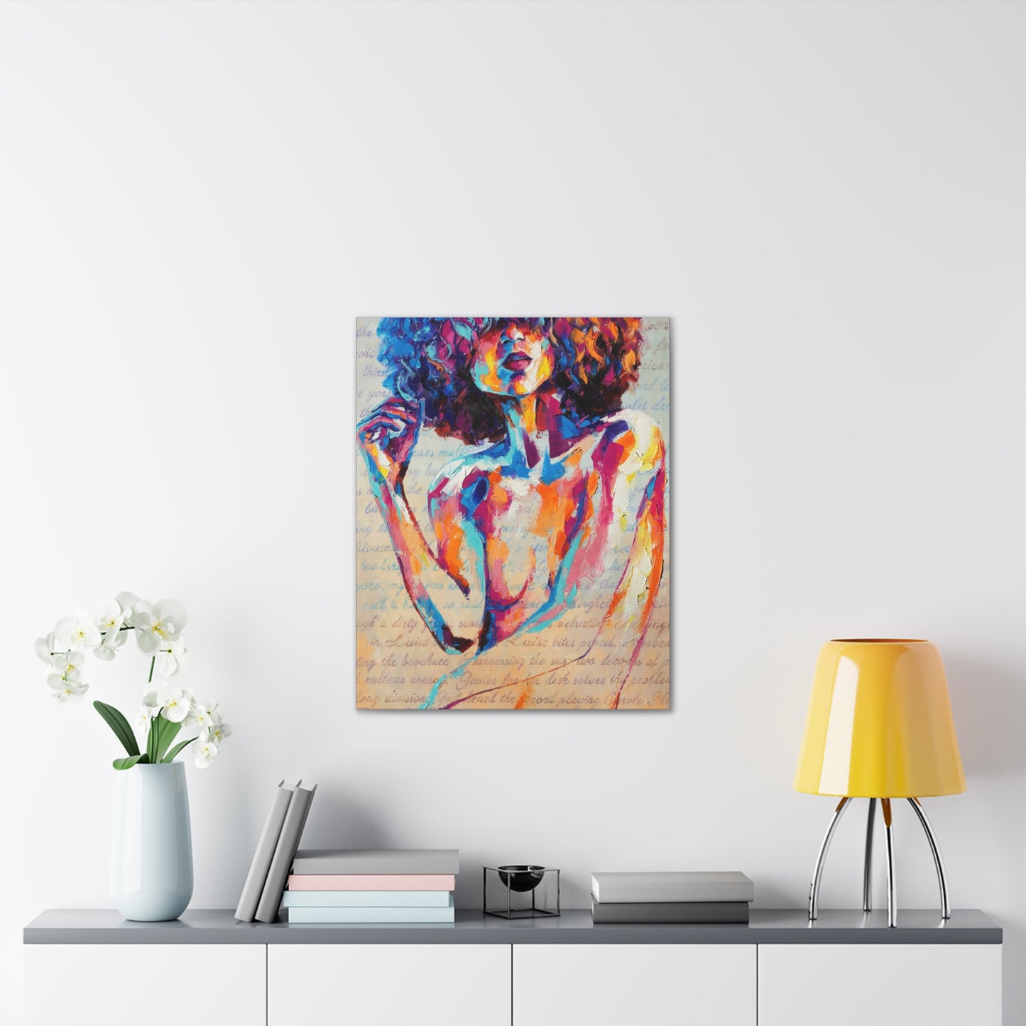 Colorful Abstract Woman Canvas Wall Art – Vibrant Afro Portrait Stretched Canvas