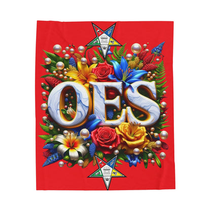 Order of Eastern Star Red Velveteen Plush Blanket - Cozy Throw for Freemasons, Masonic Home Decor, Masonic Gift, Masonic Blanket, Eastern Printify