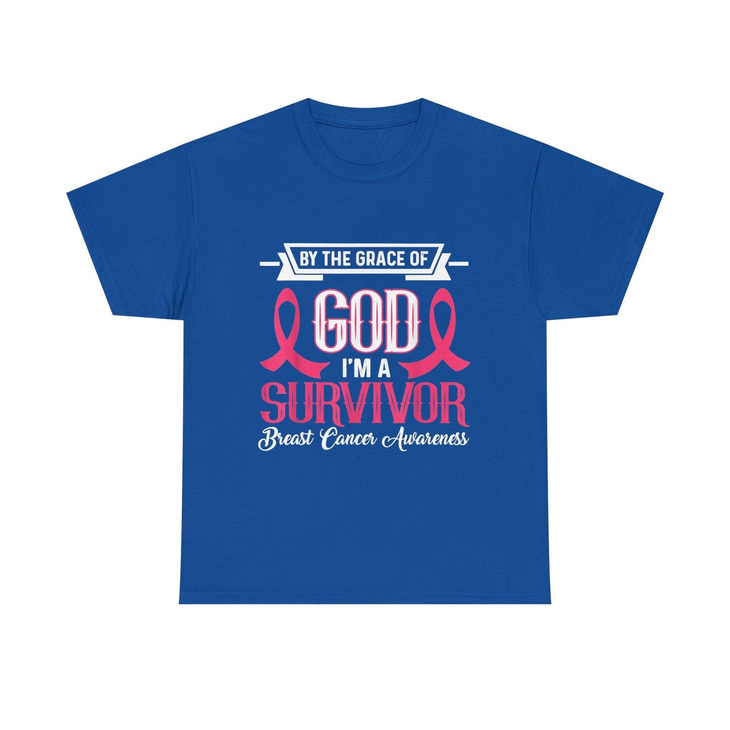God is Survivor Unisex Heavy Cotton Tee | Pink Ribbon Shirt, Breast Cancer Awareness, Gift for Survivors, Supportive T-Shirt, [...] Printify