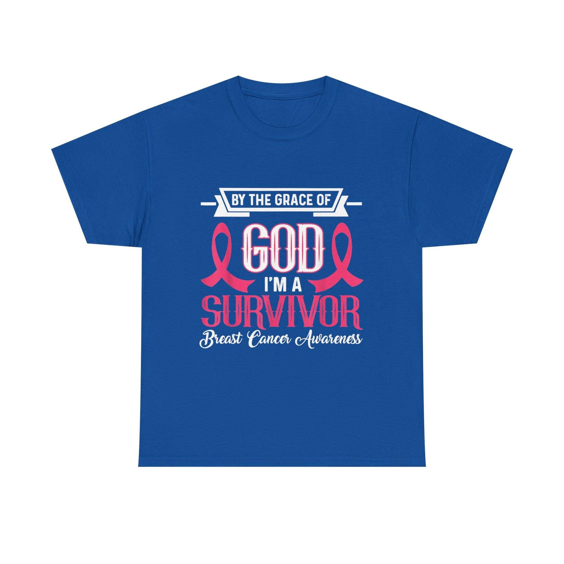 God is Survivor Unisex Heavy Cotton Tee | Pink Ribbon Shirt, Breast Cancer Awareness, Gift for Survivors, Supportive T-Shirt, [...] Printify