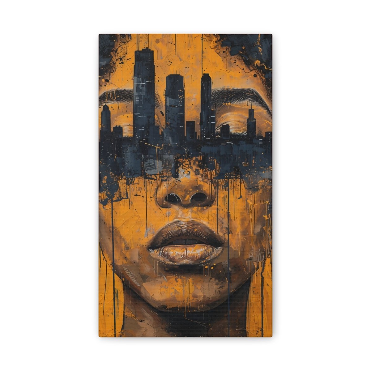 Urban Muse Canvas Print — City Skyline Face Art, Modern Orange Wall Decor - Nineteen 29 Kustom