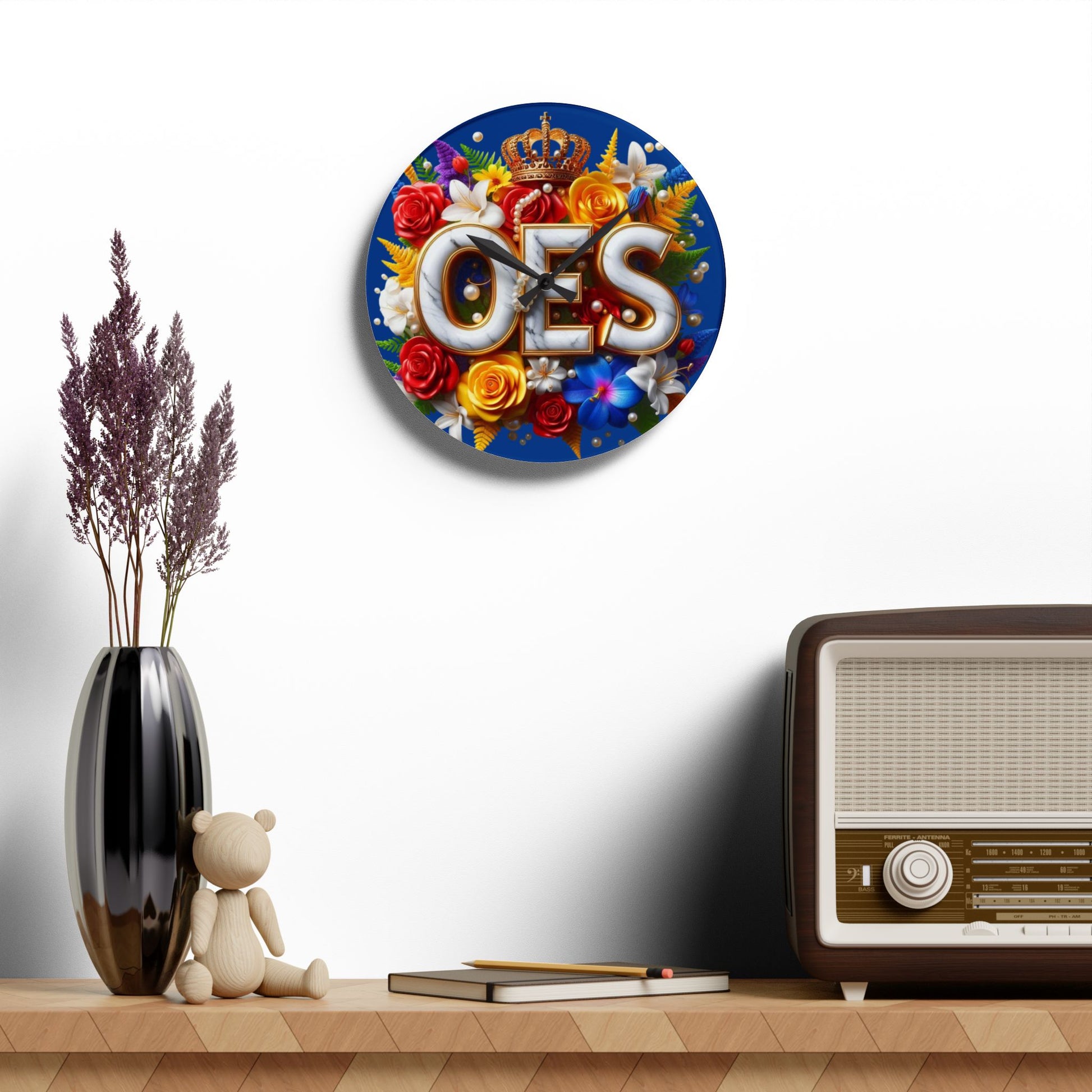 Order of Eastern Star Blue Acrylic Wall Clock - Masonic Organization Home Decor, OES Gift, Masonic Lodge Wall Art, Customizable Freemason - Nineteen 29 Kustom