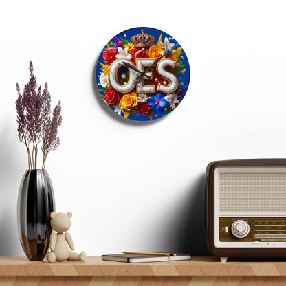 Order of Eastern Star Blue Acrylic Wall Clock - Masonic Organization Home Decor, OES Gift, Masonic Lodge Wall Art, Customizable Freemason - Nineteen 29 Kustom