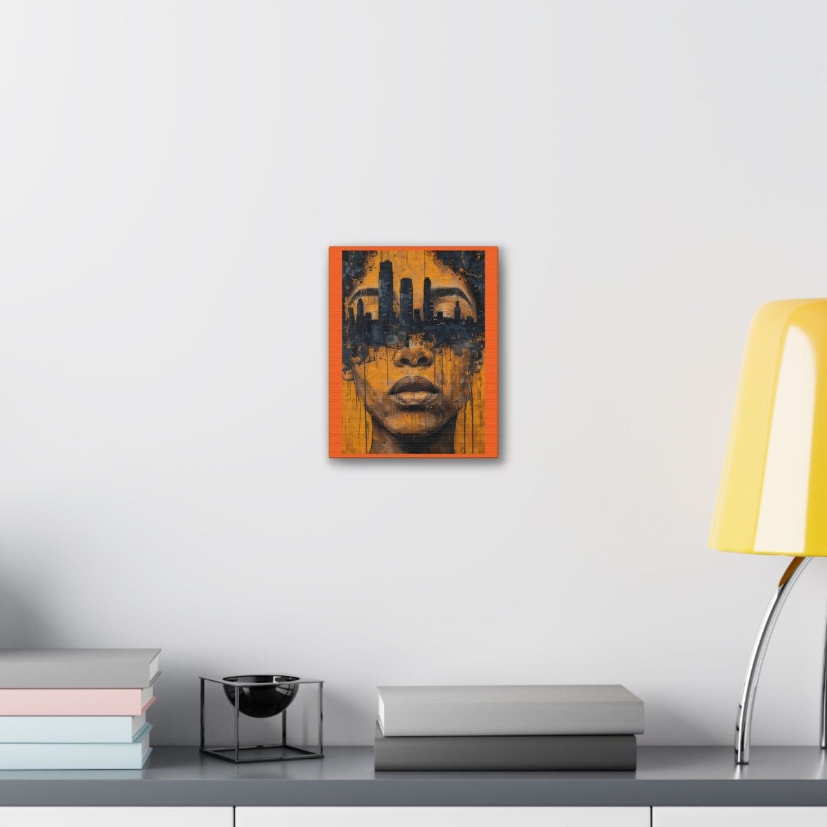 Urban Muse Canvas Print — City Skyline Face Art, Modern Orange Wall Decor - Nineteen 29 Kustom
