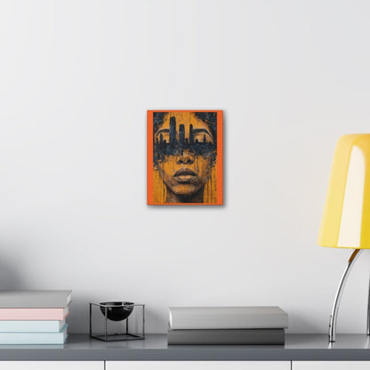 Urban Muse Canvas Print — City Skyline Face Art, Modern Orange Wall Decor - Nineteen 29 Kustom