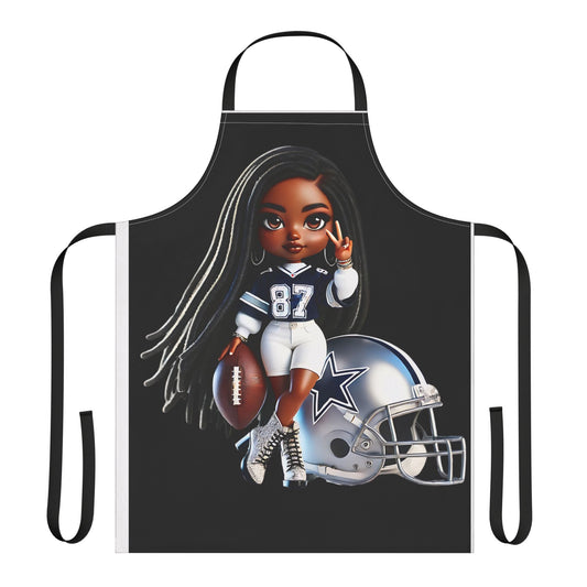 Football Fan Apron, 5-Color Straps, Cowboys Female No 87 Kitchen Cooking Gift, Adjustable BBQ Grilling Chef Cover Up, Team Logo Tailgate Printify