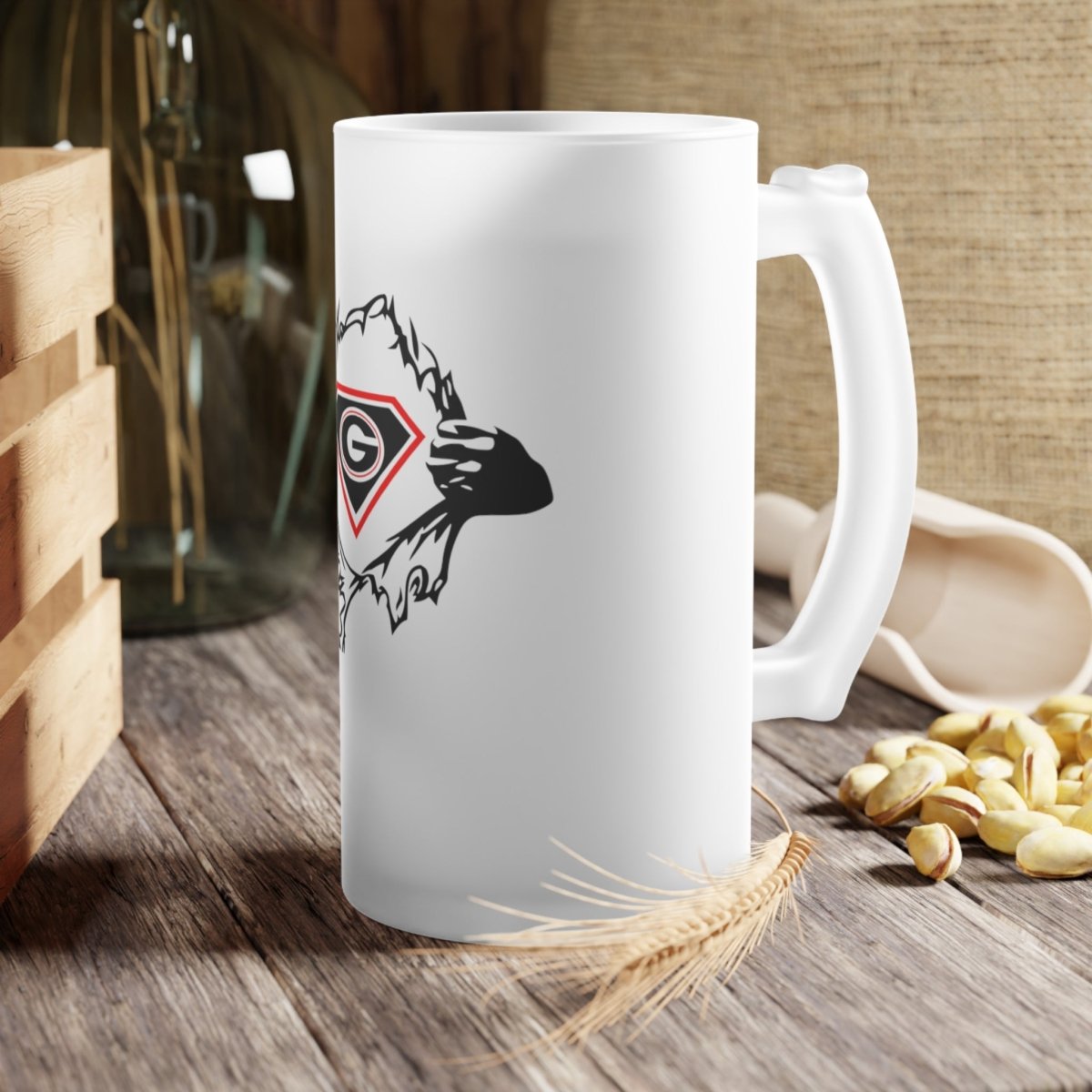 Ripped UGA Team Frosted Glass Beer Mug - Nineteen 29 Kustom