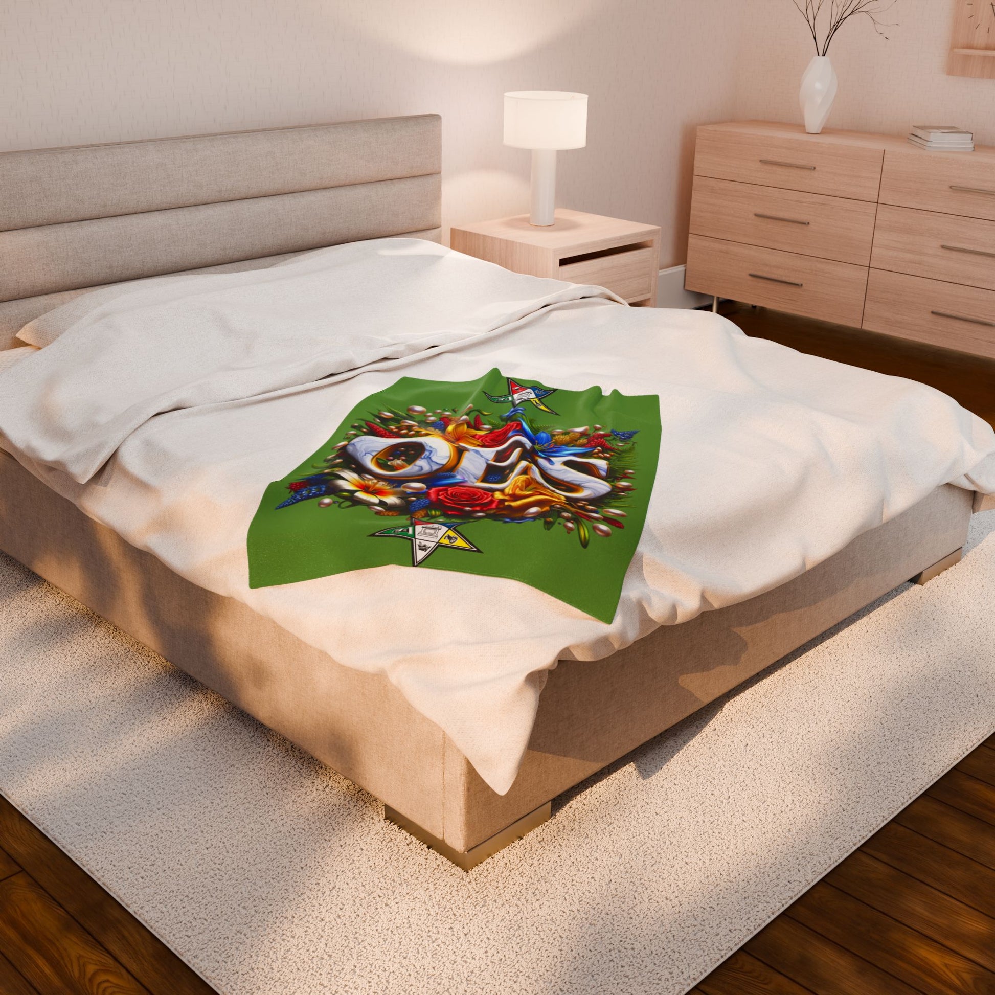 Order of Eastern Star Green Velveteen Plush Blanket - Cozy Throw for Freemasons, Masonic Home Decor, Masonic Gift, Masonic Blanket, Eastern - Nineteen 29 Kustom