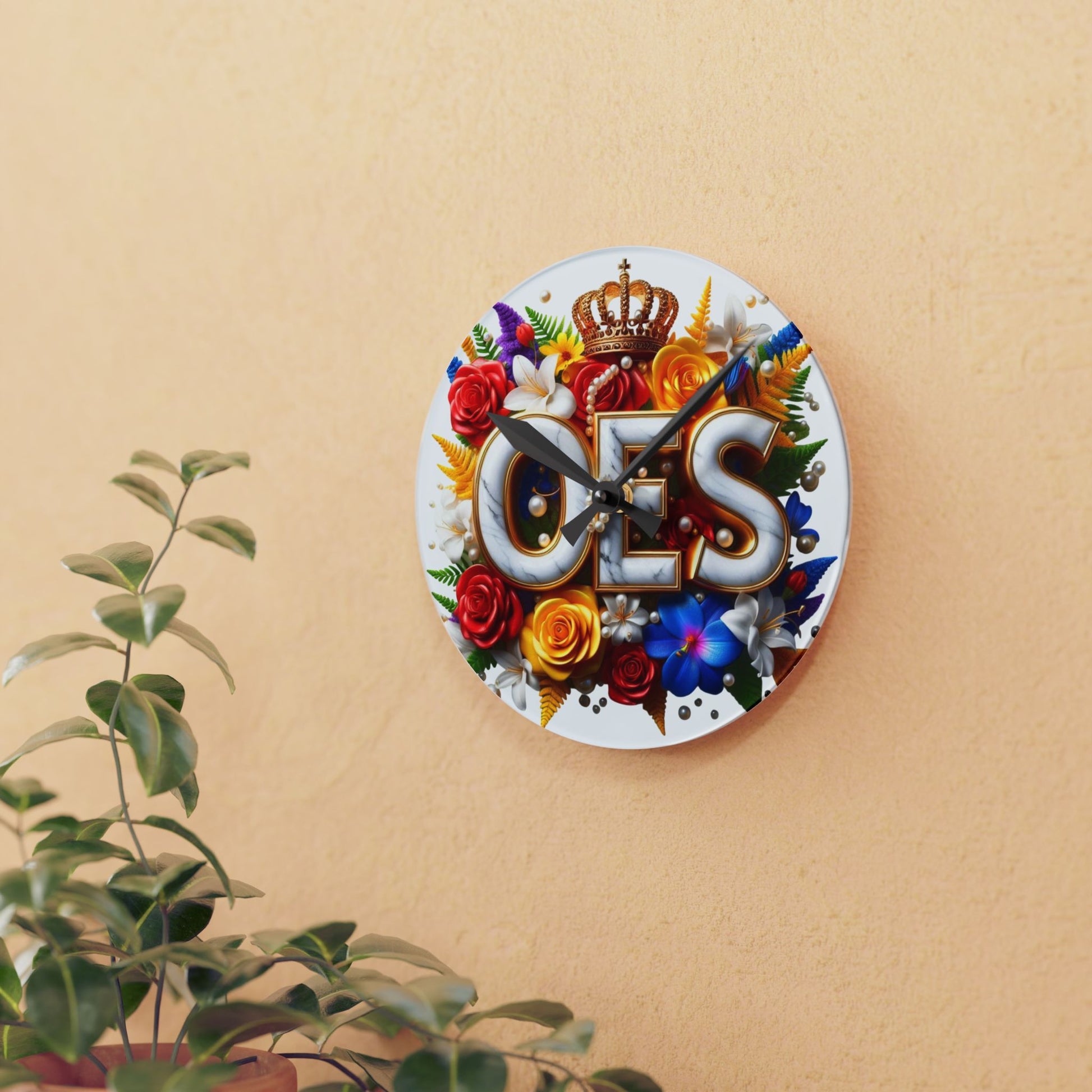 Order of Eastern Star White Acrylic Wall Clock - Masonic Organization Home Decor, OES Gift, Masonic Lodge Wall Art, Customizable Freemason - Nineteen 29 Kustom
