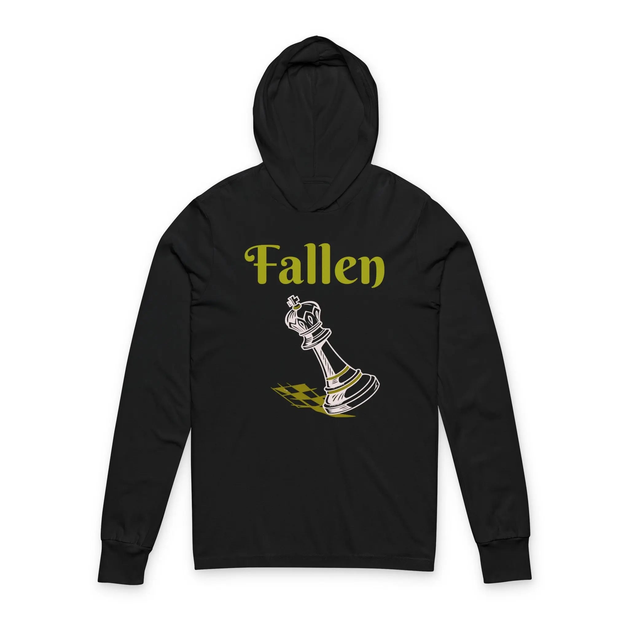 Fallen King Hoodie Tee — Vintage Script Long-Sleeve Hooded Shirt