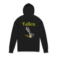 Fallen King Hoodie Tee — Vintage Script Long-Sleeve Hooded Shirt Printify