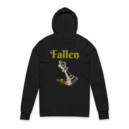 Fallen King Hoodie Tee — Vintage Script Long-Sleeve Hooded Shirt Printify