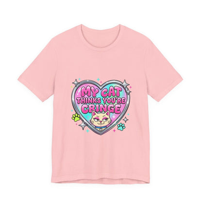 My Cat Thinks You're Cringe Tee | Y2K slogan, hot pink bubblegum style - Nineteen 29 Kustom
