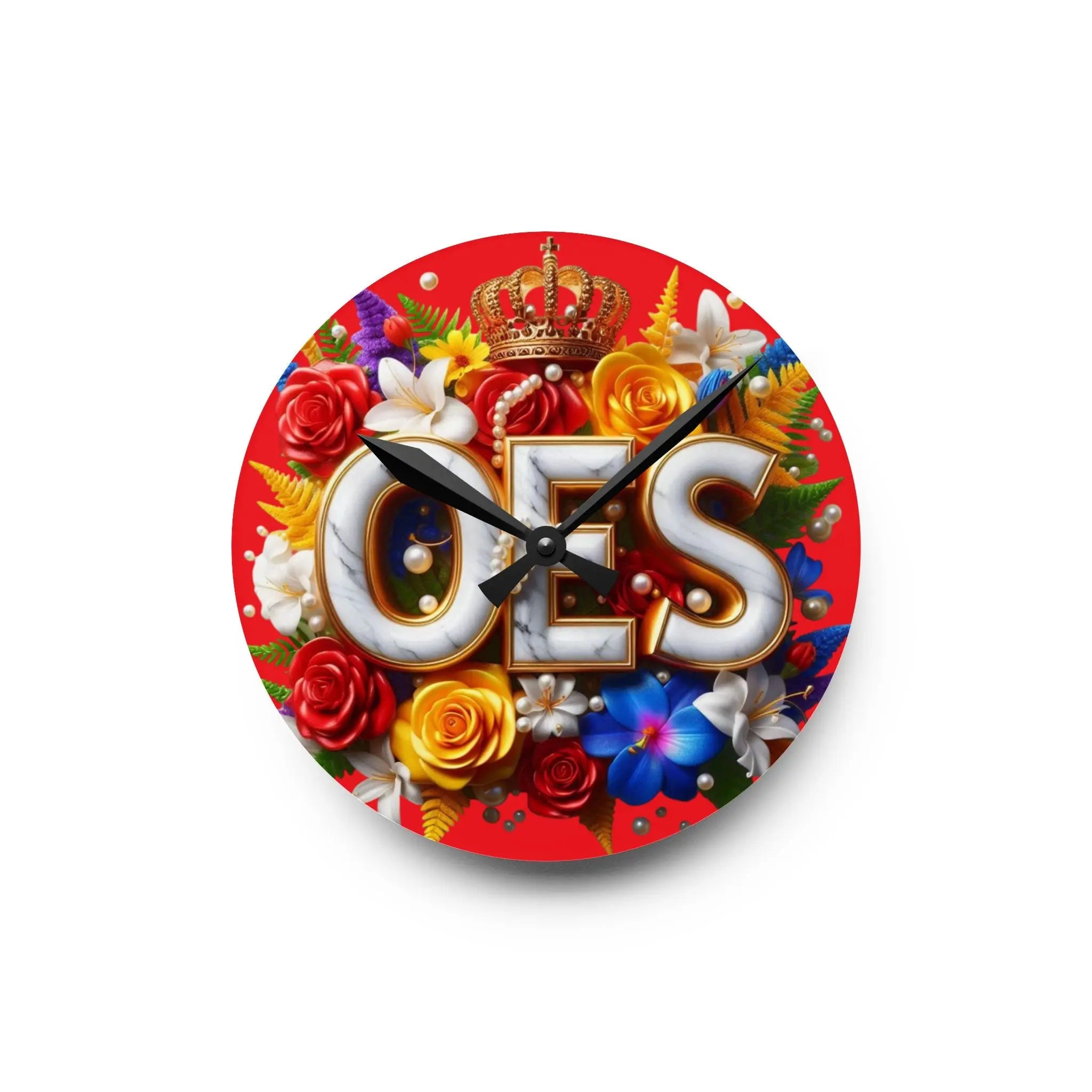 OES Red Acrylic Wall Clock - Masonic Home Decor & Gift