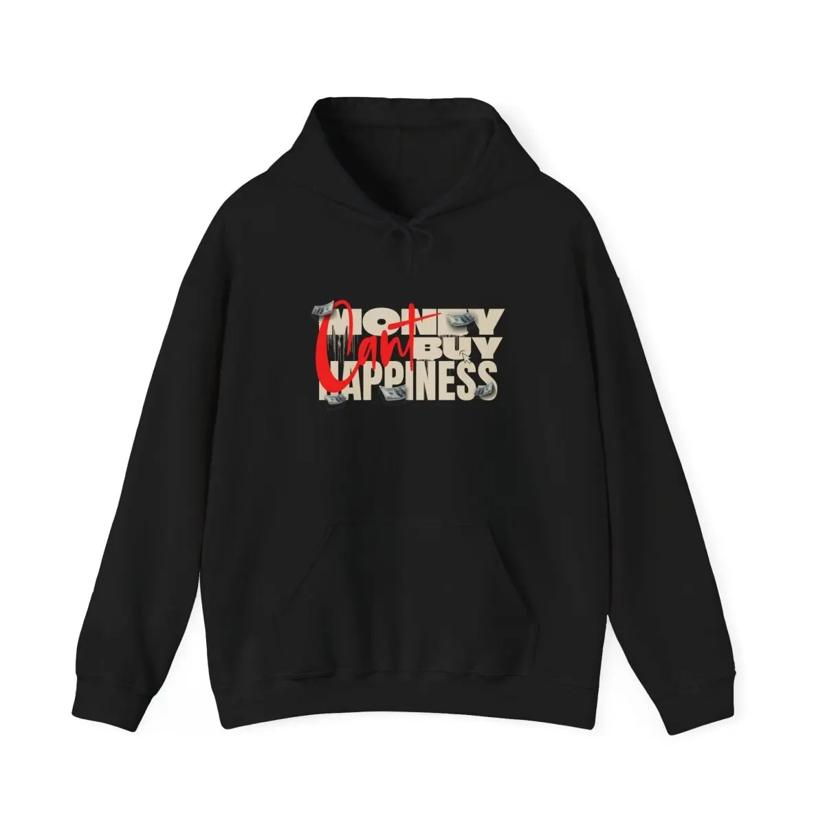 Hoodie - 'Money Can't Buy Happiness' Vintage Cash Graphic Hoodie