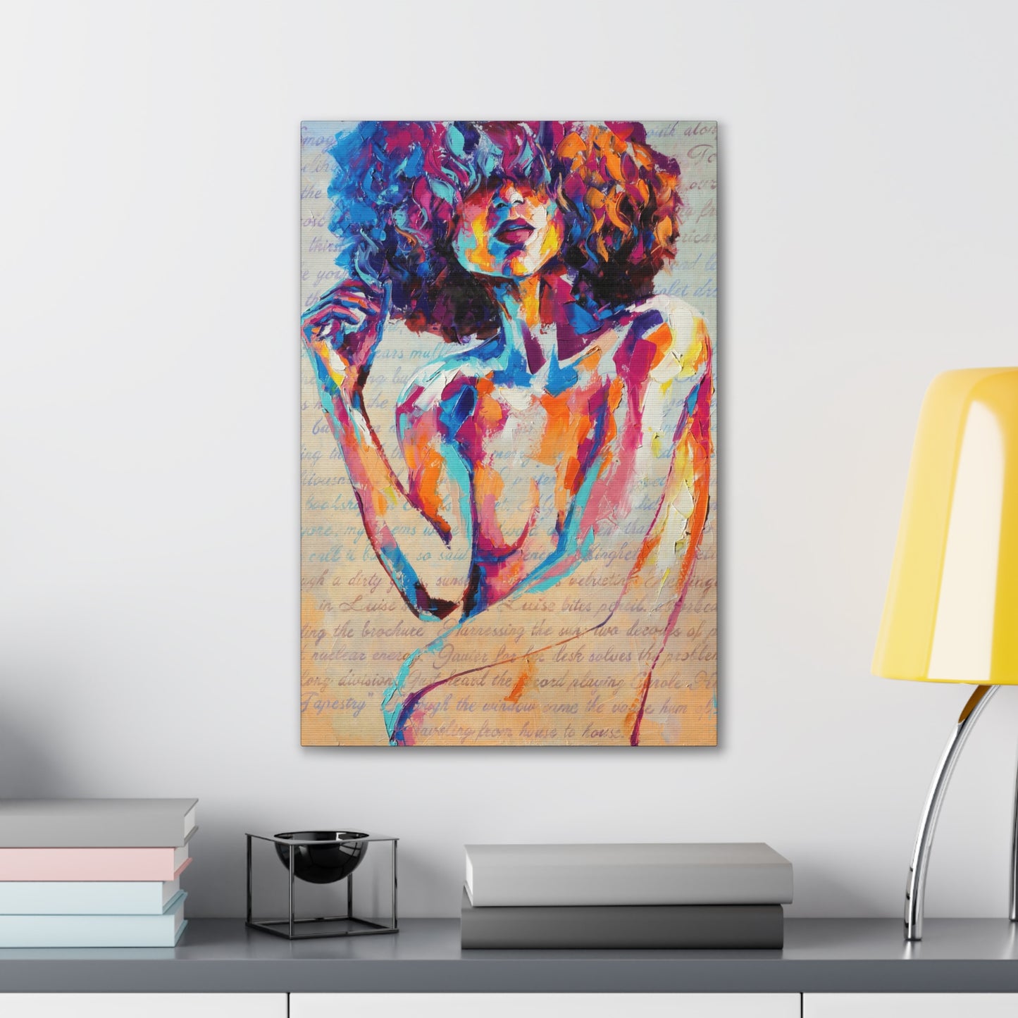 Colorful Abstract Woman Canvas Wall Art – Vibrant Afro Portrait Stretched Canvas